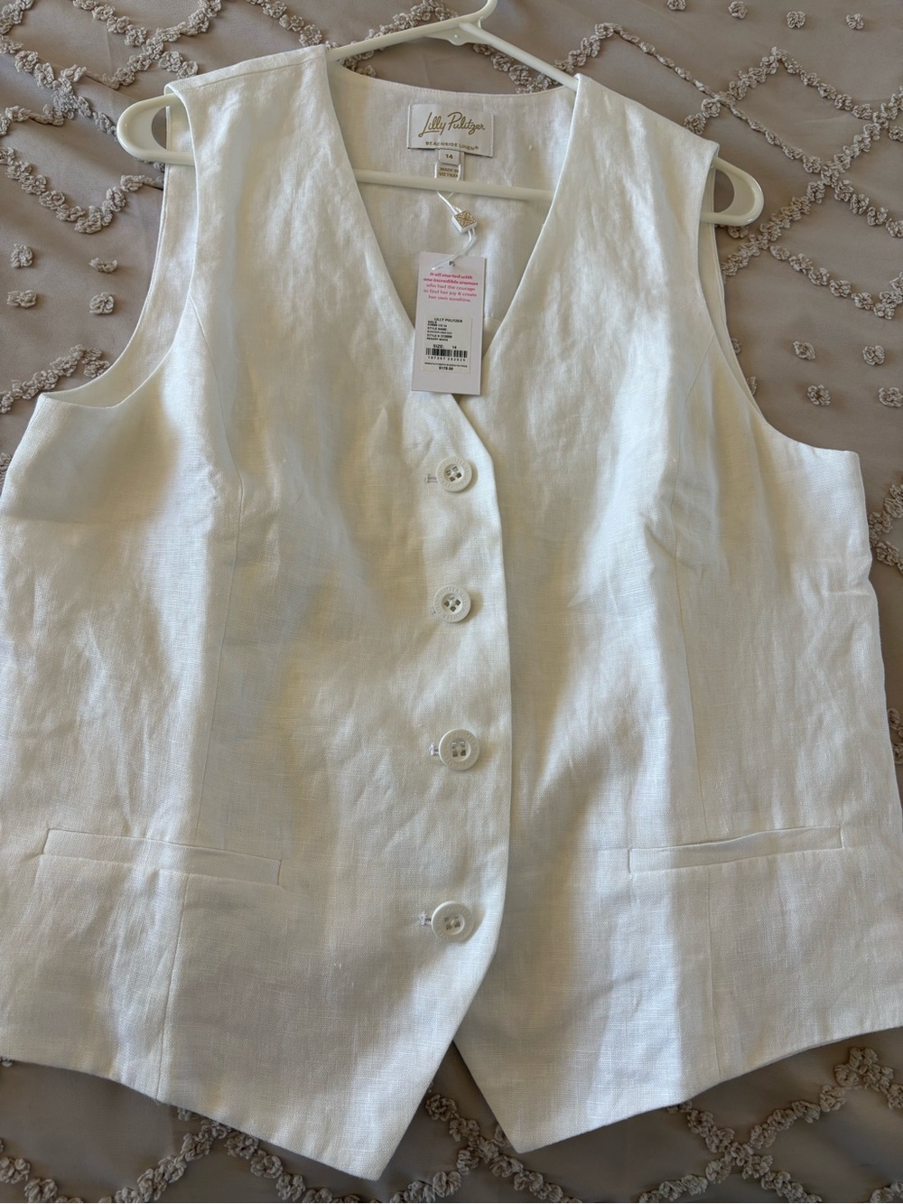 Lilly Pulitzer Resort White Linen Vest NWT size 14